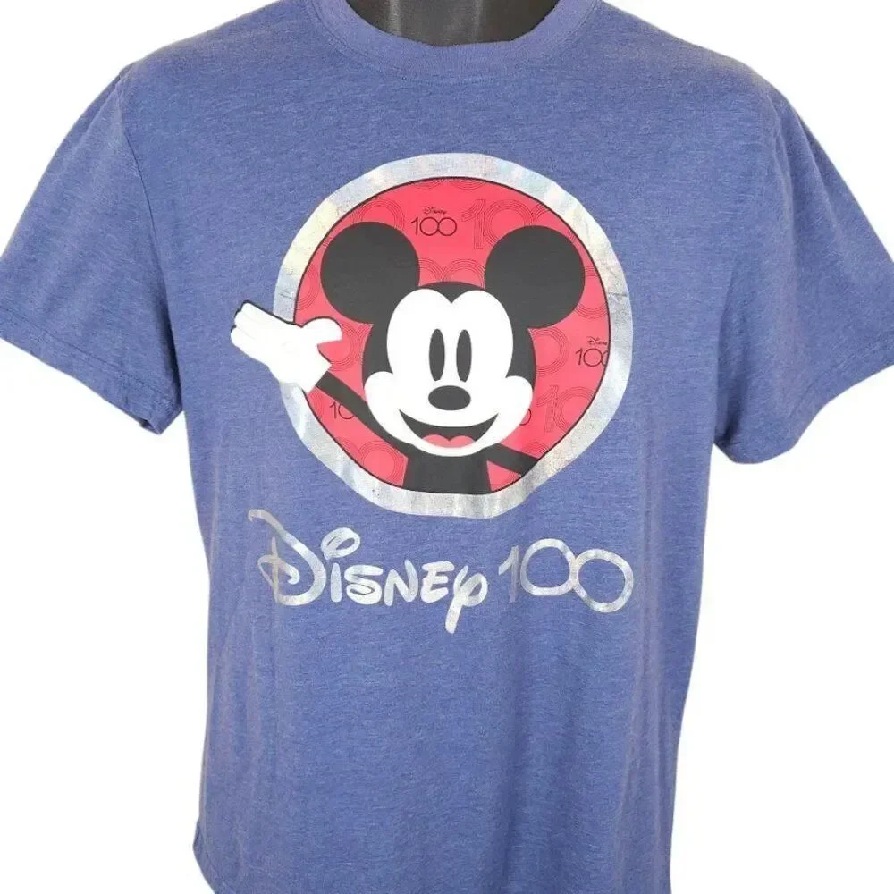 Mickey Mouse T Shirt Mens Size Small Blue Disney 100 Years OVERSIZED Fit